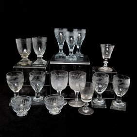 Sixteen Mixed Antique American and European Glass Stems