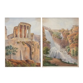 German School, Roman Sites, two watercolors