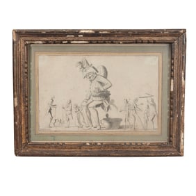 French School, Ink on Paper, Caricature Scene