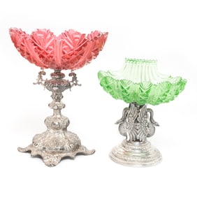 Two Cut Glass and Silverplate Figural Compotes
