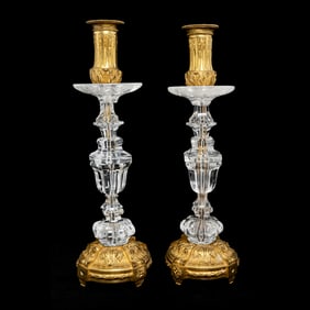 Pair of French Restauration Rock Crystal Candlesticks