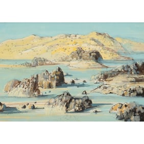 Eugene Berman, Rocky Shoreline, gouache and watercolor
