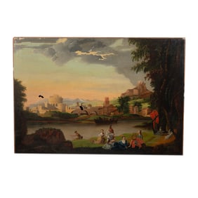Unframed Oil on Board, Antiquity Scene. (losses)
