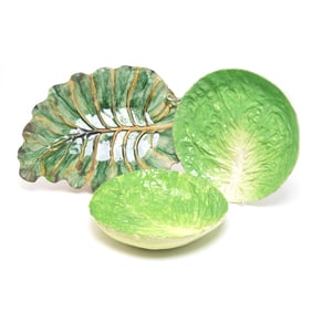 Three Painted Faience Trompe L Oeuil Leaves