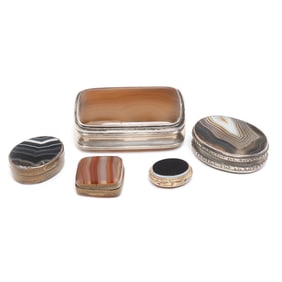 Five Small Antique Agate Boxes