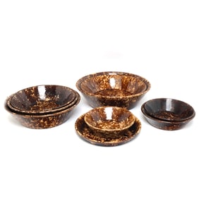 Lot of Rockingham Type Treackle Glaze Bowls