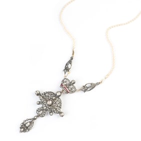 Victorian Diamond, Cultured Pearl, Silver, Gold Parure.