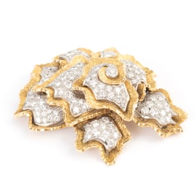 Diamond, Platinum, 18k Yellow Gold Brooch.