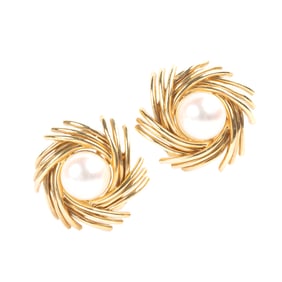 Pair of Tiffany Schlumberger Cultured Pearl Ear Clips.