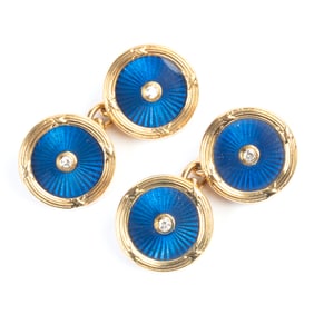 Faberge Diamond, Enamel,18k Yellow Gold Cufflinks