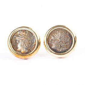 Pair of Bulgari Ancient Coin, 18k Yellow Gold Cufflinks