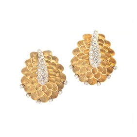 Pair of Tiffany & Co Diamond, 18k Yellow Gold Ear Clips