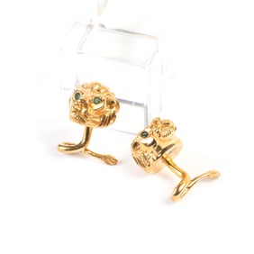 Pair of Tiffany & Co. Emerald, 18k Gold Lion Cufflinks.
