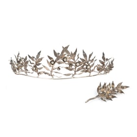 Turn-of-the-Century Diamond, Silver Tiara with Fastener
