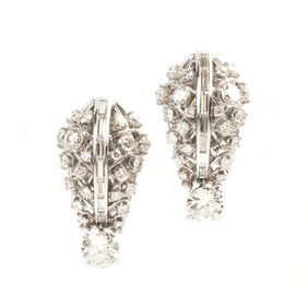 Pair of Diamond, Platinum Ear Clips.