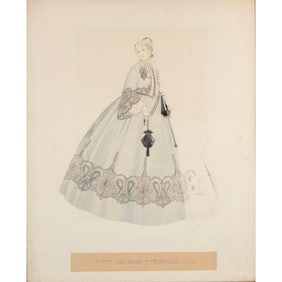 Walter Plunkett, Costume Sketch, Miss Pittypat, gouache