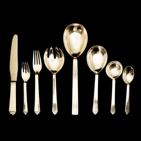 Georg Jensen Sterling Silver Pyramid Pattern Flatware.