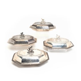 Four Paul Storr Sterling Silver Entree Dishes