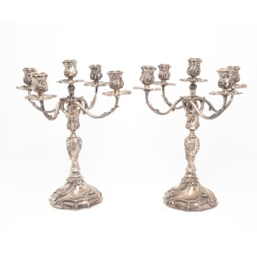 Pair Italian Mazzucato Sterling Five Light Candelabra