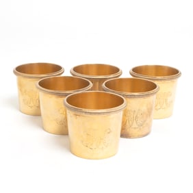 Set of Six Faberge Vermeil Silver Vodka Cups