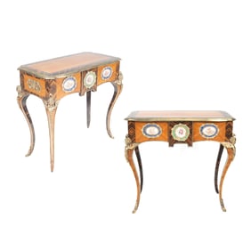 Pair of Louis XV Style Tables with Porcelain Plaques