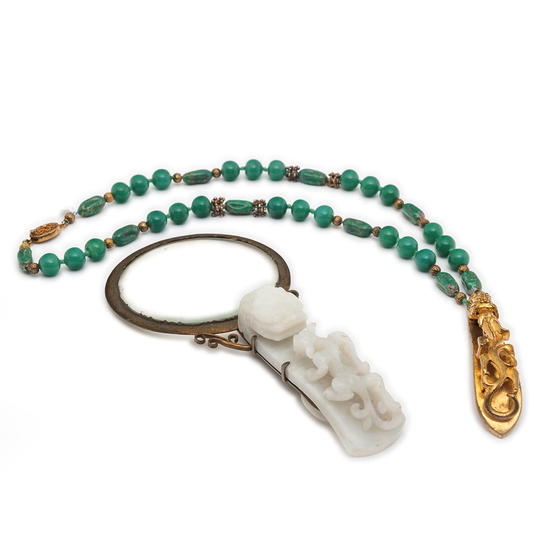 A Chinese Dragon Belt Buckle Necklace and a Magnifier (1 of 6)