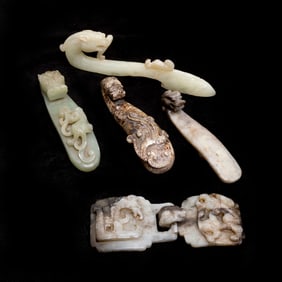 Group of Chinese Carved Jade Belt Hooks