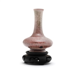 Chinese Peachbloom Glazed Bottle Vase/Wood Stand