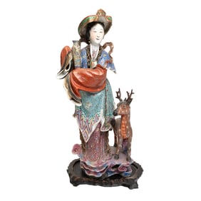 A Famille Rose Porcelain 'Immortal Magu with Deer'