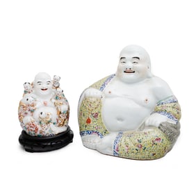 Two Chinese Famille Rose Porcelain Buddha Statues