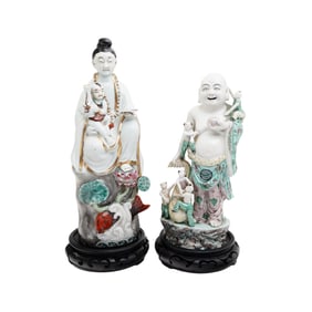 Two Chinese Famille Rose Porcelain Figurines on Bases