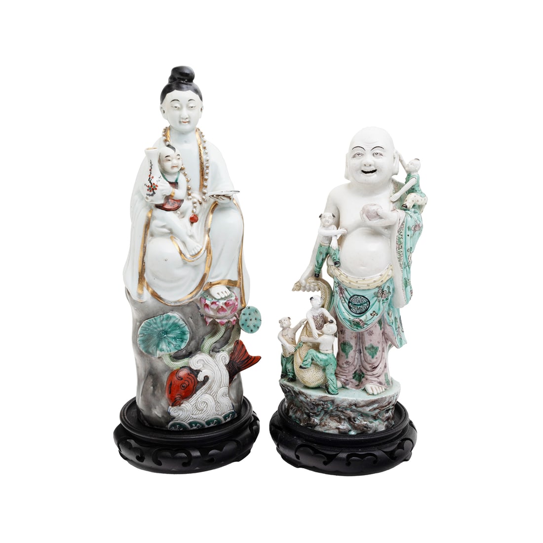 Two Chinese Famille Rose Porcelain Figurines on Bases (1 of 4)