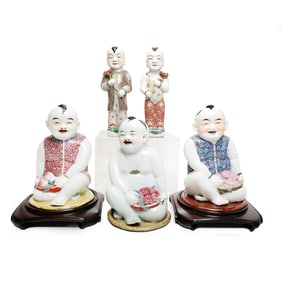 Group of Five Chinese Famille Rose Porcelain Figures