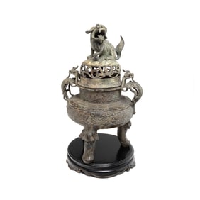 Large Bronze Tripod Censer and Cover