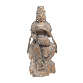 Chinese Carved Wood Statue of Seated Guanyin