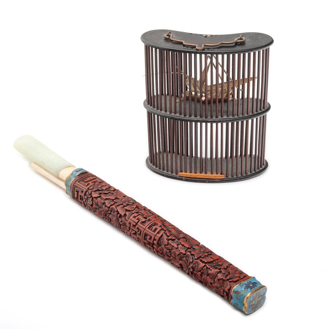 Chinese Cinnabar Sheath for Knife, with a Cricket Cage (1 of 4)