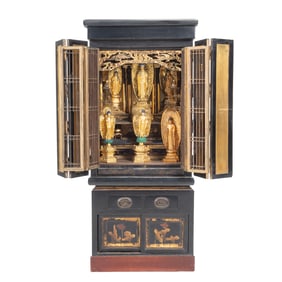 Large Japanese Lacquer Zushi Shrine with Buddha Figures