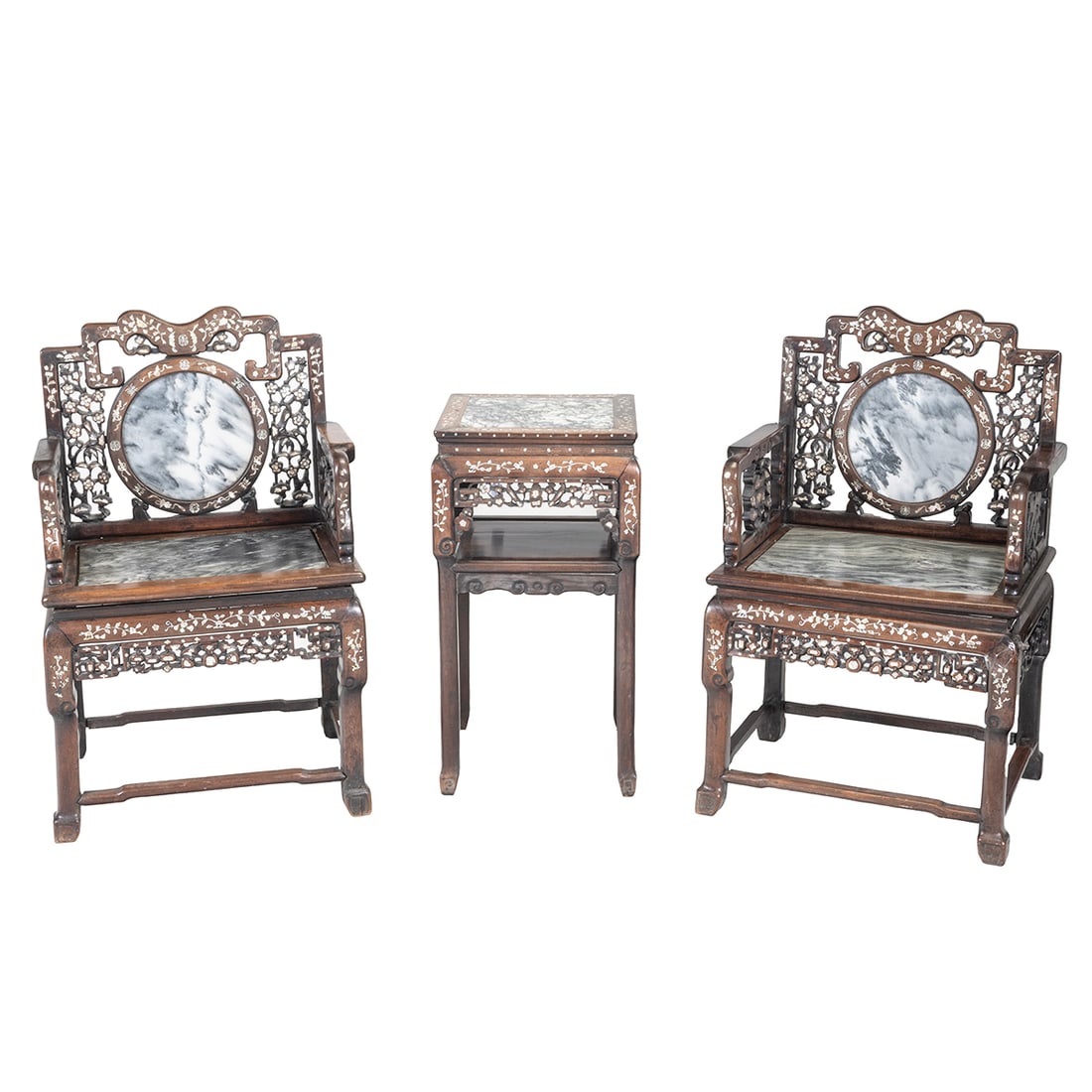 Chinese Carved Rosewood Armchairs and Tea Table (1 of 4)