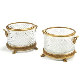 Pair of Baccarat Style Cut Crystal Jardinieres