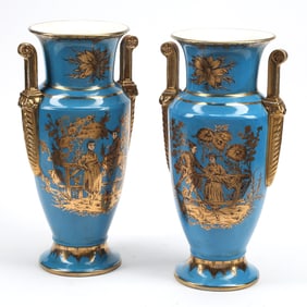 Pair of Sevres Style Porcelain Chinoiserie Vases