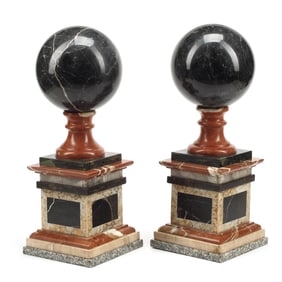 Pair Italian Grand Tour Style Spheres on Marble Bases