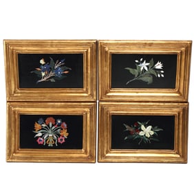 Set of Four Framed Italian Pietra Dura Plaques