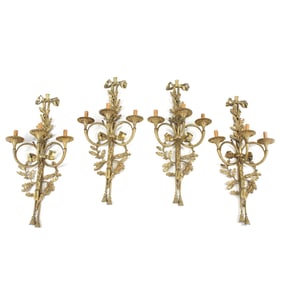 Set of Four Bronze Empire Style Three Light Sconces