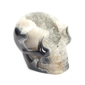 Carved Agate and Crystal Stylized Skull