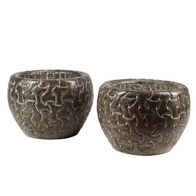 Pair of Celtic Style Carved Stone Planters