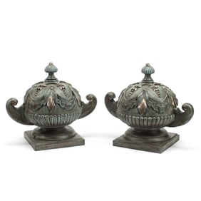 Pair of Italian Style Carved and Painted Finials