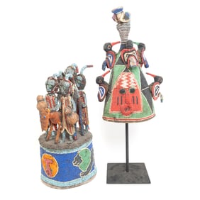 Two African Yoruba Beaded Headdresses