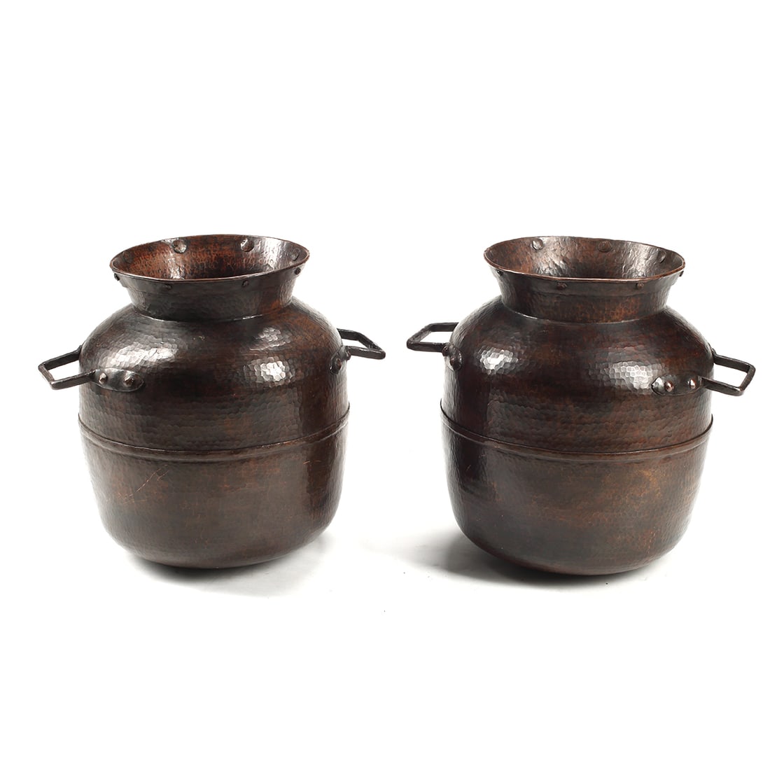 Pair of Large Hammered Copper Vessels with Handles (1 of 4)