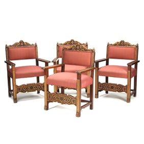 Four Italian Renaissance Style Parcel Gilt Armchairs