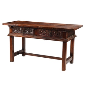 Spanish Renaissance Style Two Drawer Table.